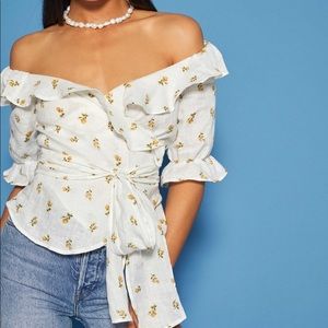REFORMATION WOLFGANG off shoulder linen  top